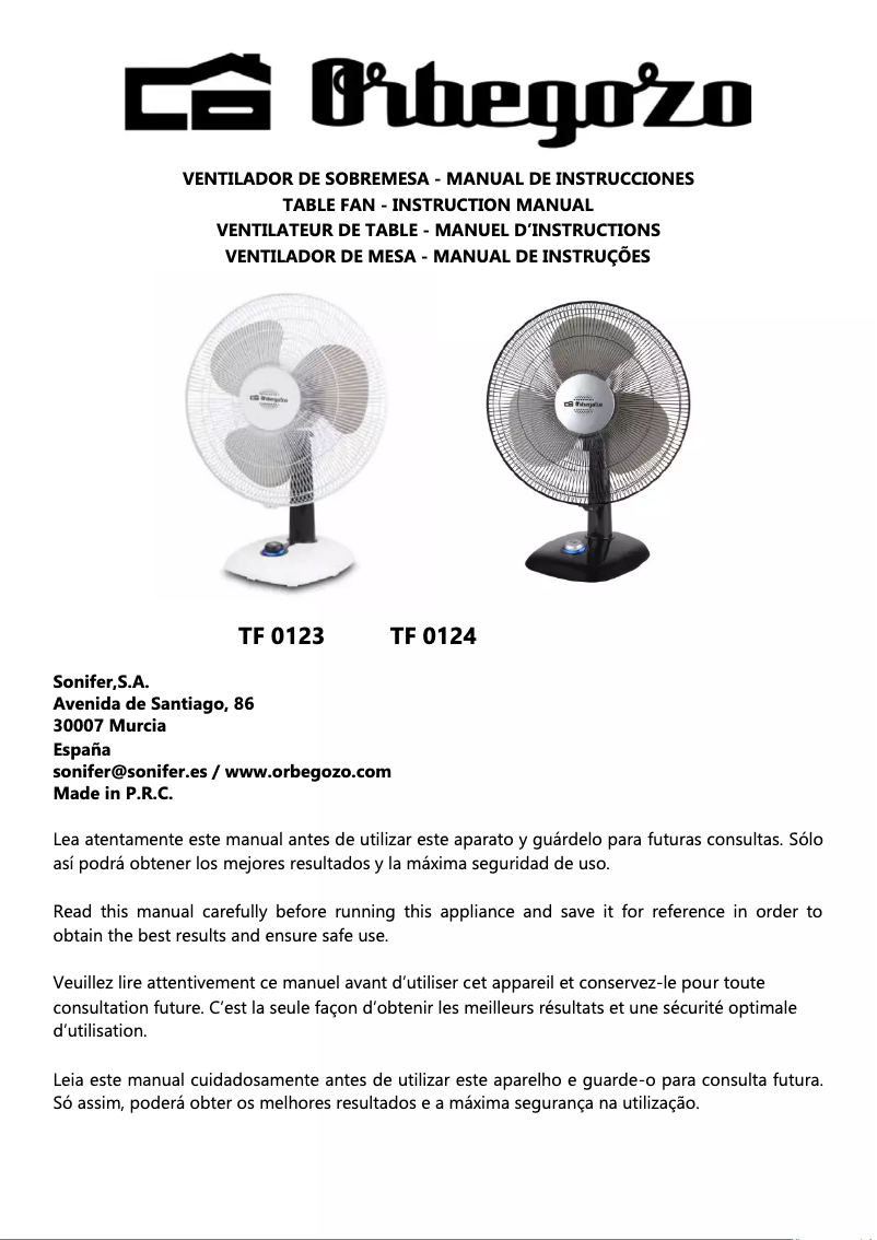 Page n°1 - Manuel utilisateur Orbegozo TF 0124