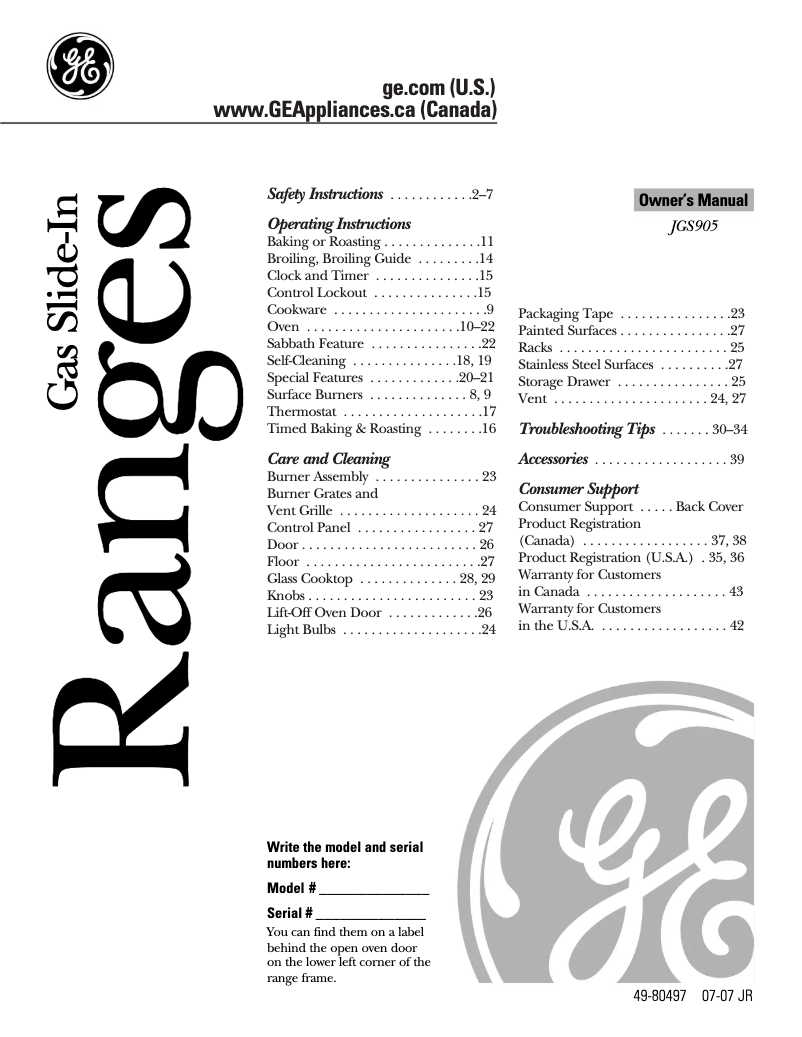 Page 1 de la notice Manuel d'utilisation et d'entretien GE Profile JGS905KEKCC