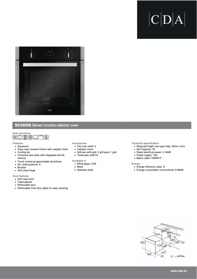 Page 1 de la notice Fiche technique CDA SK320SS