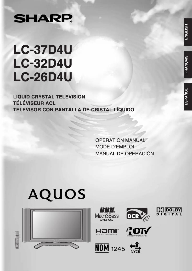 Page 1 de la notice Manuel utilisateur Sharp LC-26D4U