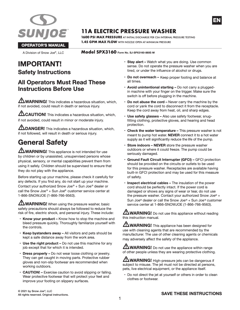 Page 1 de la notice Manuel utilisateur Sun Joe BDL-A0214