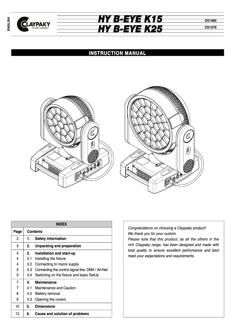 Page n°1 - Manuel utilisateur Claypaky HY B-Eye K25