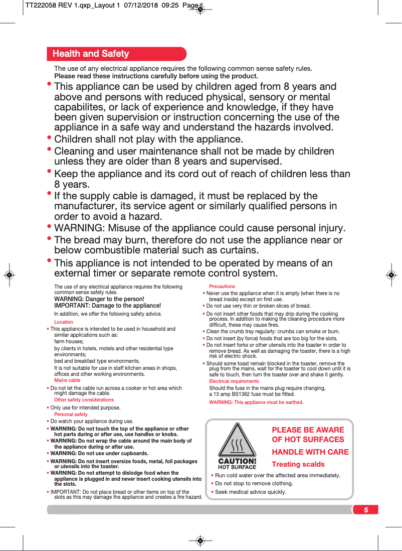 Page 1 de la notice Manuel utilisateur Morphy Richards 222058
