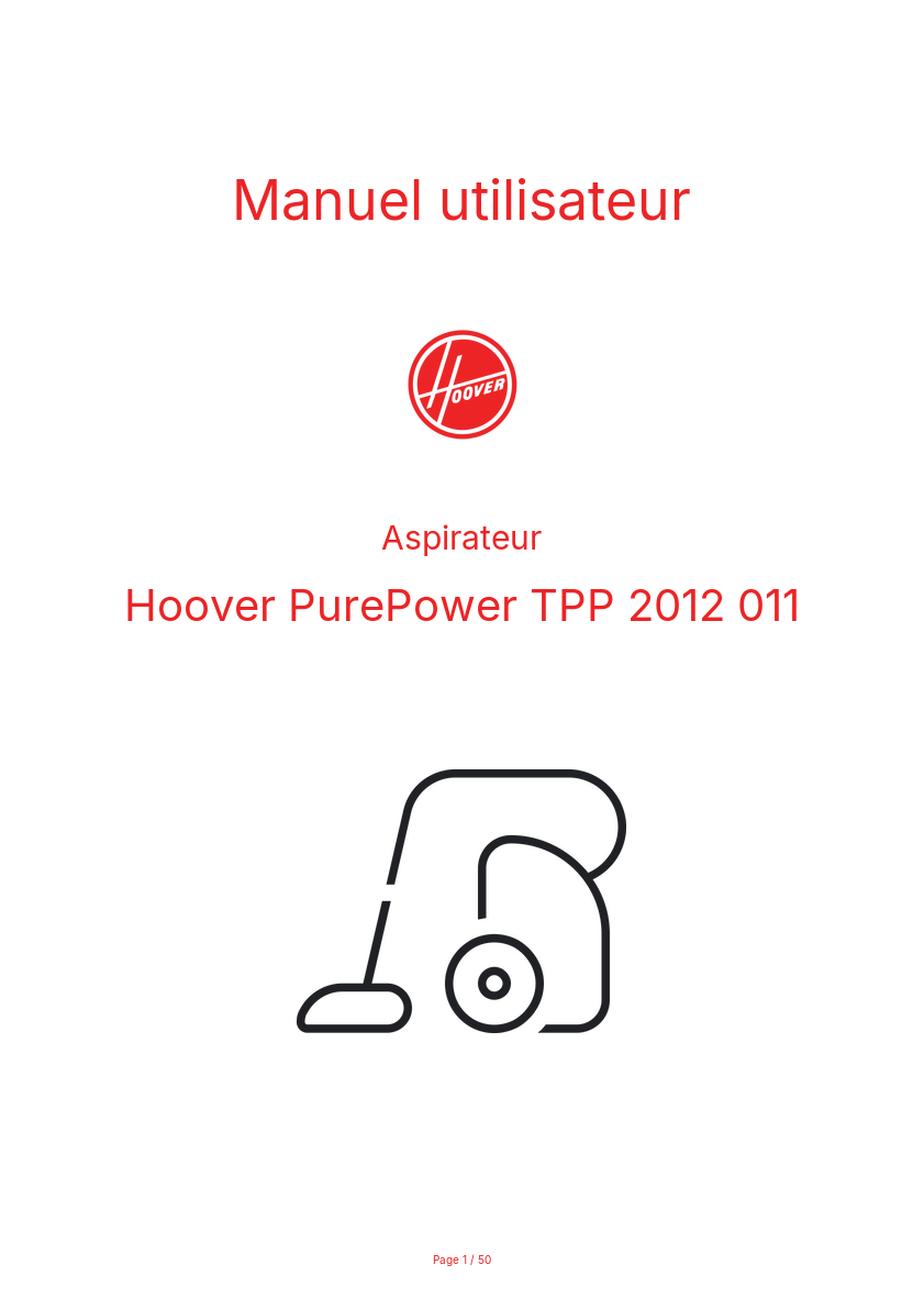 Page n°1 - Manuel utilisateur Hoover PurePower TPP 2012 011