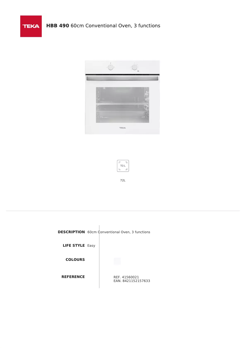 Página 1 del manual Ficha técnica Teka HBB 490