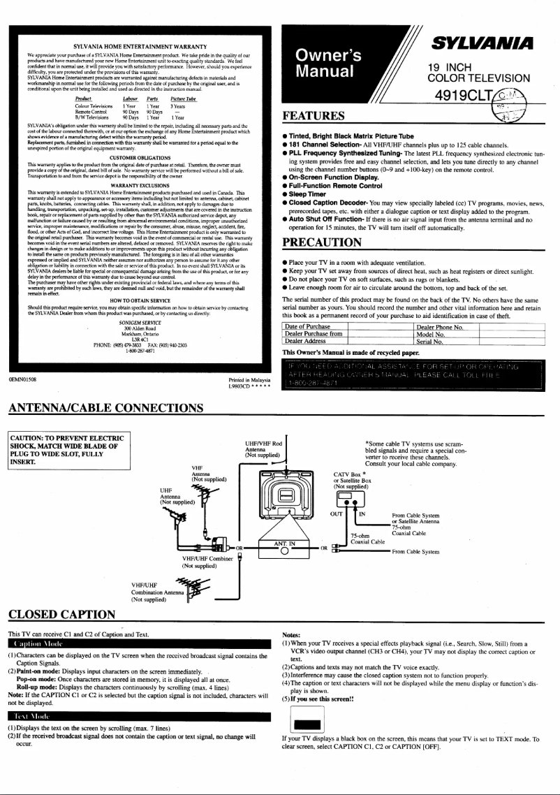 Page 1 de la notice Manuel utilisateur Sylvania 4919CLT