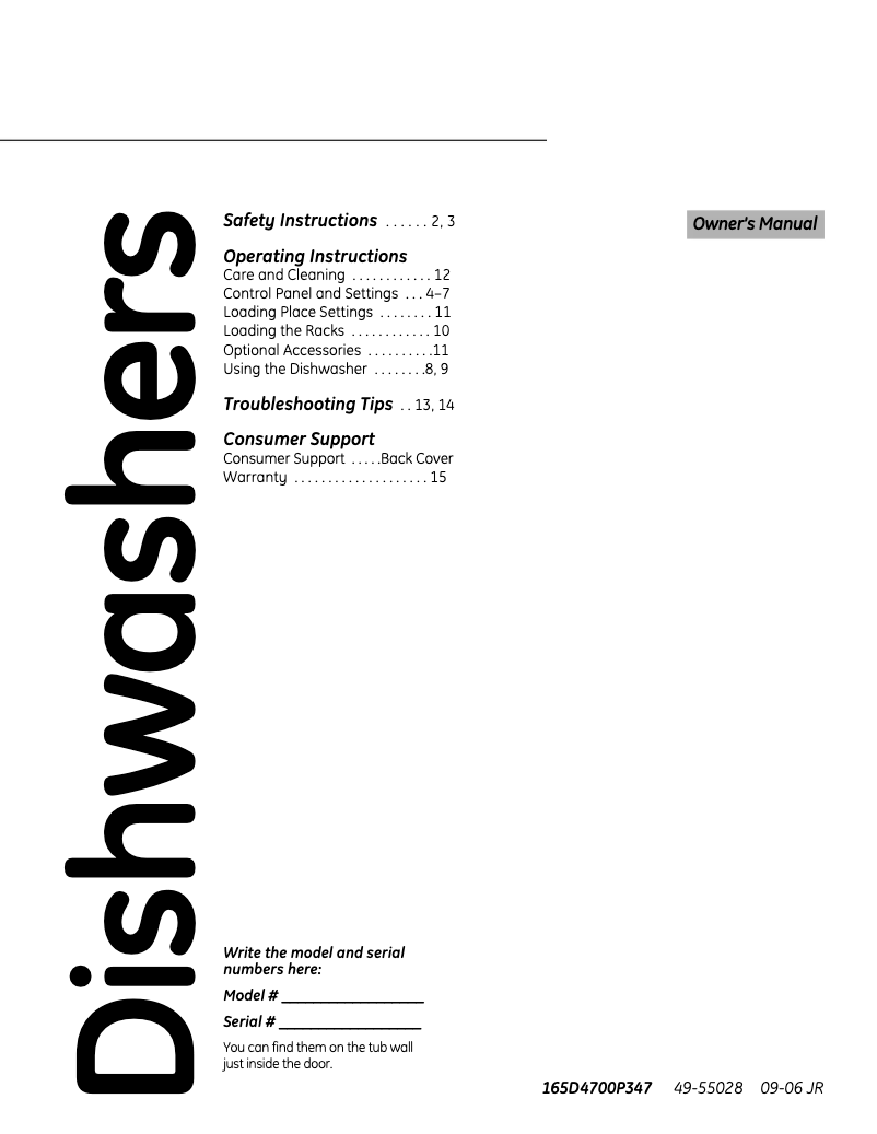 Page 1 de la notice Manuel d'utilisation et d'entretien GE GLD6300LWW