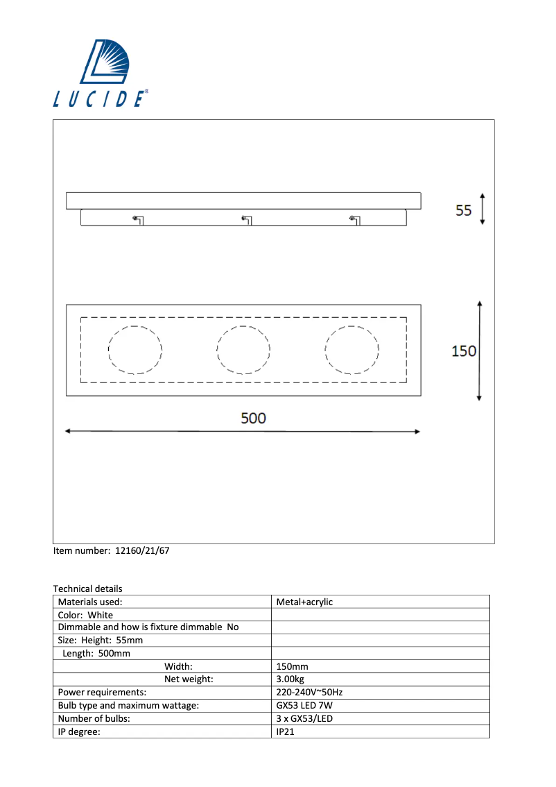 Page 1 de la notice Manuel utilisateur Lucide Winx 12160/21/67