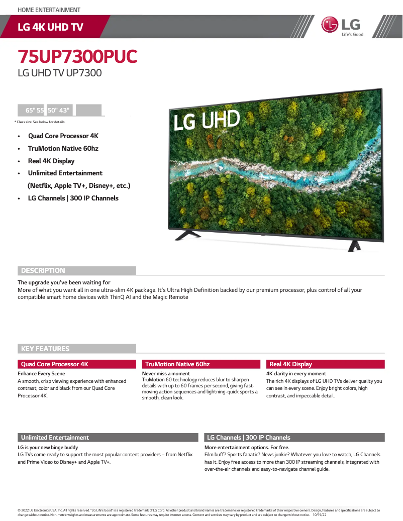 Page n°1 - Fiche technique LG 75UP7300PUC