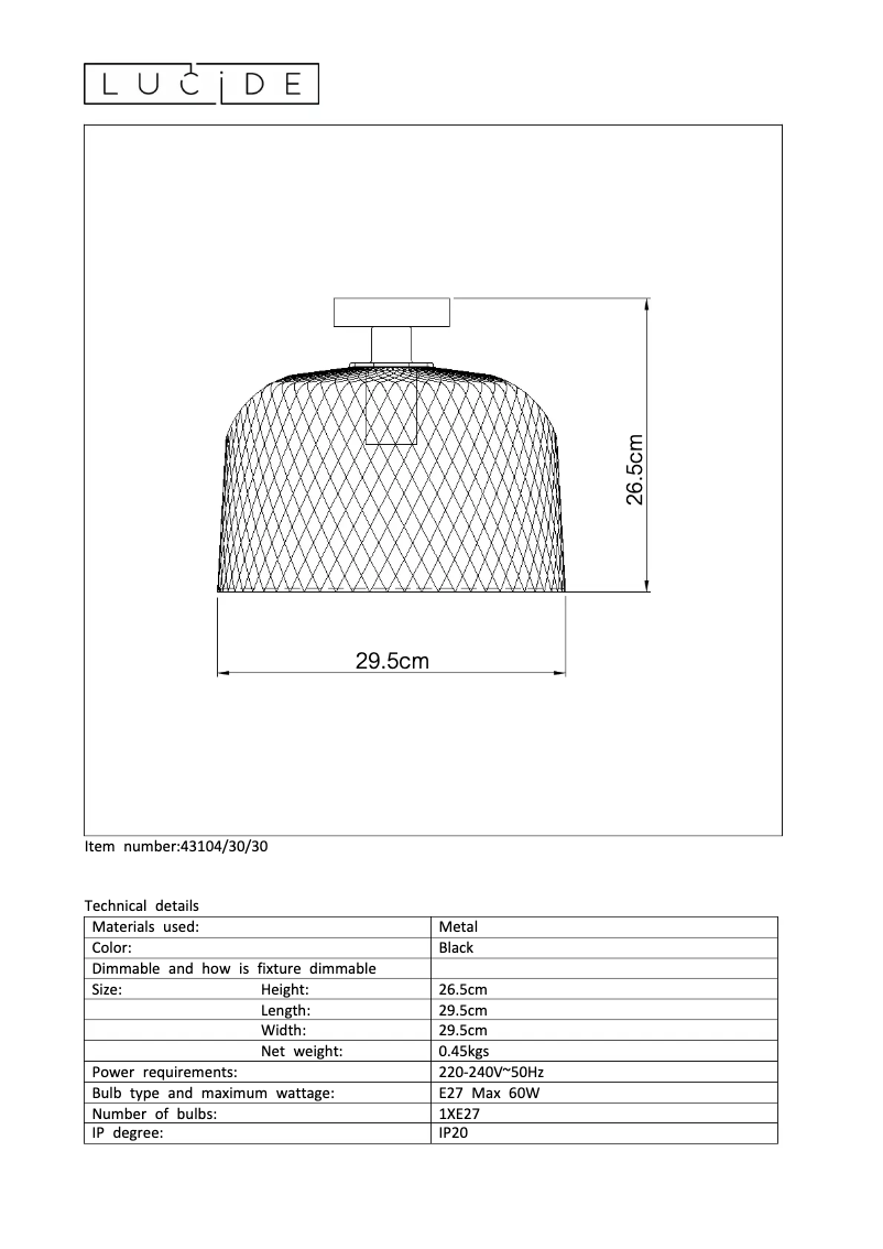 Page 1 de la notice Manuel utilisateur Lucide Mesh 43104/30/30