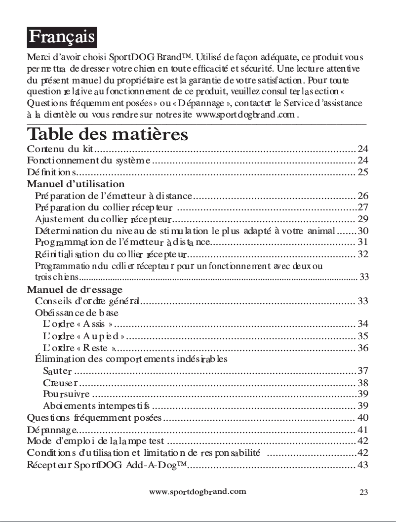 Page 1 de la notice Manuel utilisateur SportDOG SportTrainer 500