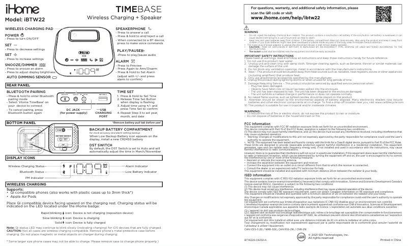 Página 1 del manual Manual de usuario iHome Timebase II iBTW22B