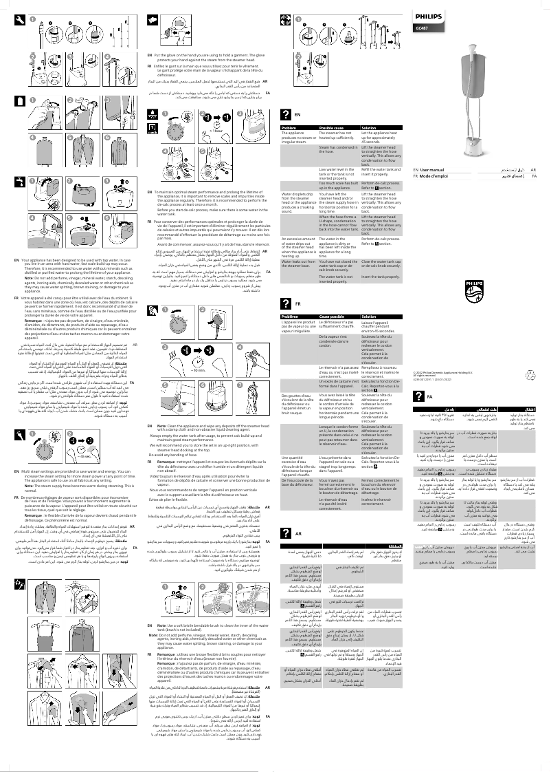 Page 1 de la notice Manuel utilisateur Philips Easy Touch GC487