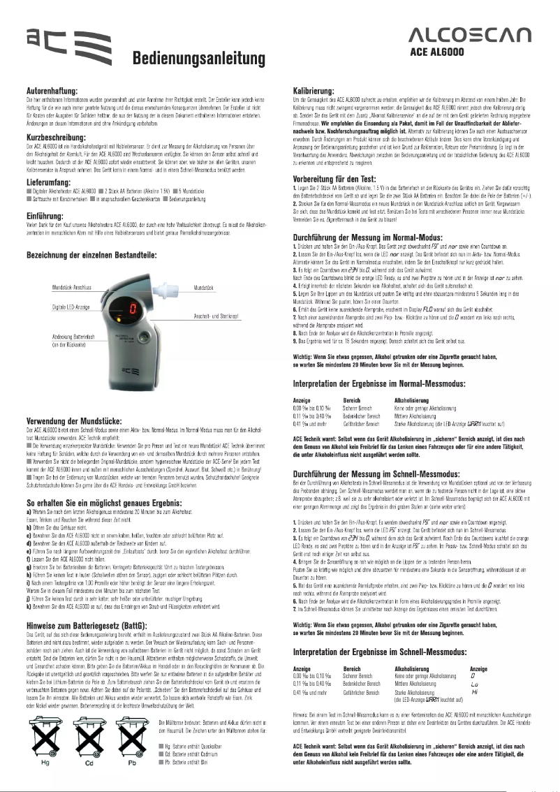 Page 1 de la notice Manuel utilisateur ACE AL6000