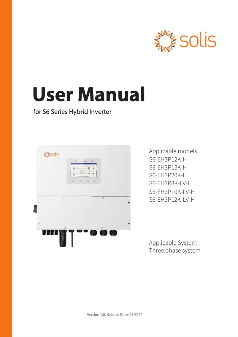 Page n°1 - Manuel utilisateur V-TAC S6-EH3P20K-H
