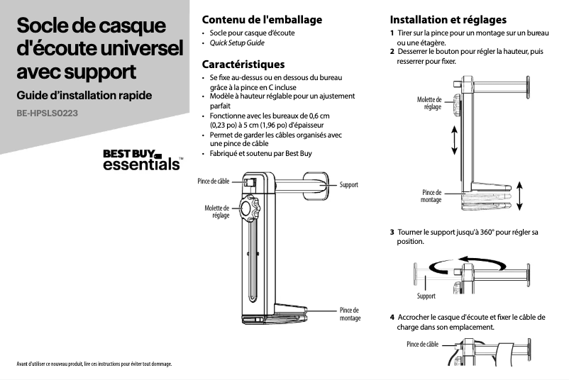 Page 1 de la notice Manuel utilisateur Best Buy BE-HPSLS0223