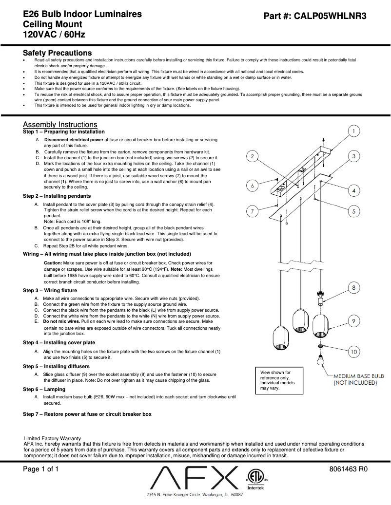 Page n°1 - Manuel utilisateur AFX Callie CALP05WHLNR3