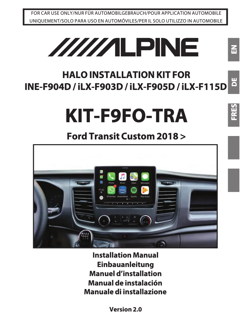 Page n°1 - Manuel utilisateur Alpine KIT-F9FO-TRA