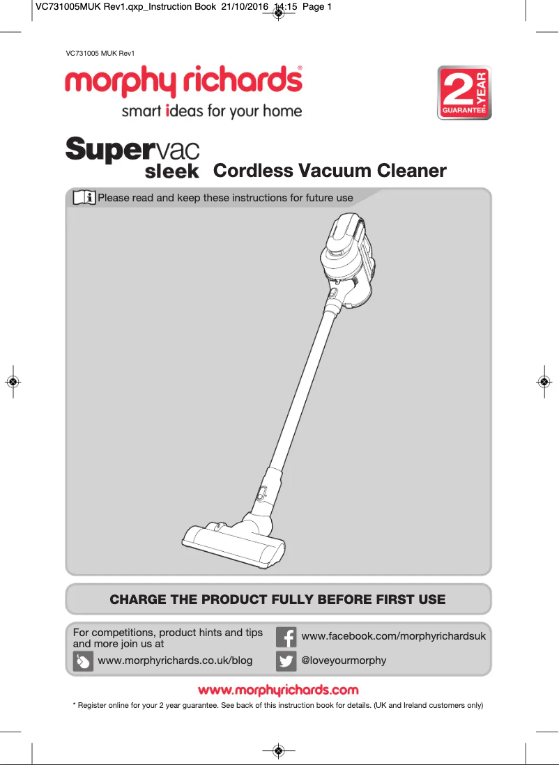 Imagen de la primera página del manual del dispositivo Supervac Sleek 731005