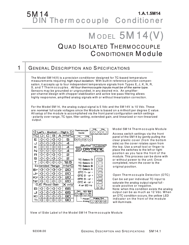 Page 1 de la notice Manuel utilisateur Daytronic 5M14V