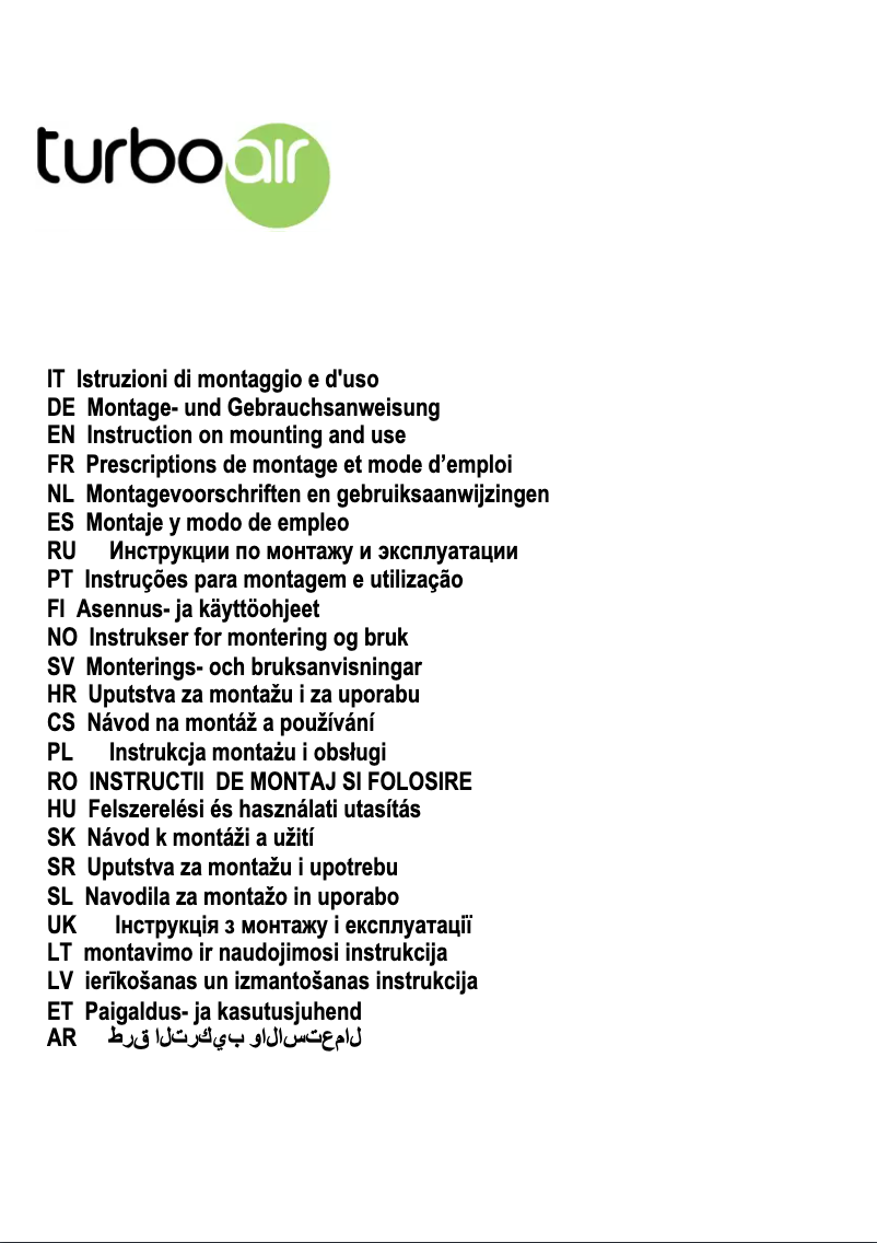Page 1 de la notice Manuel utilisateur Turbo air Gioia IX/F/50