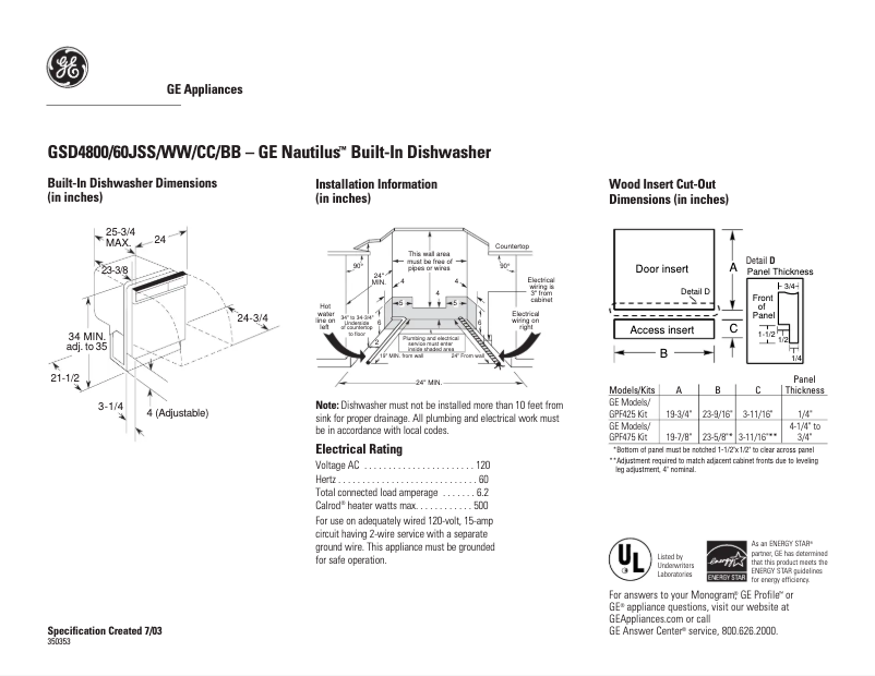 Image de la première page du manuel de l'appareil GSD4800JBB