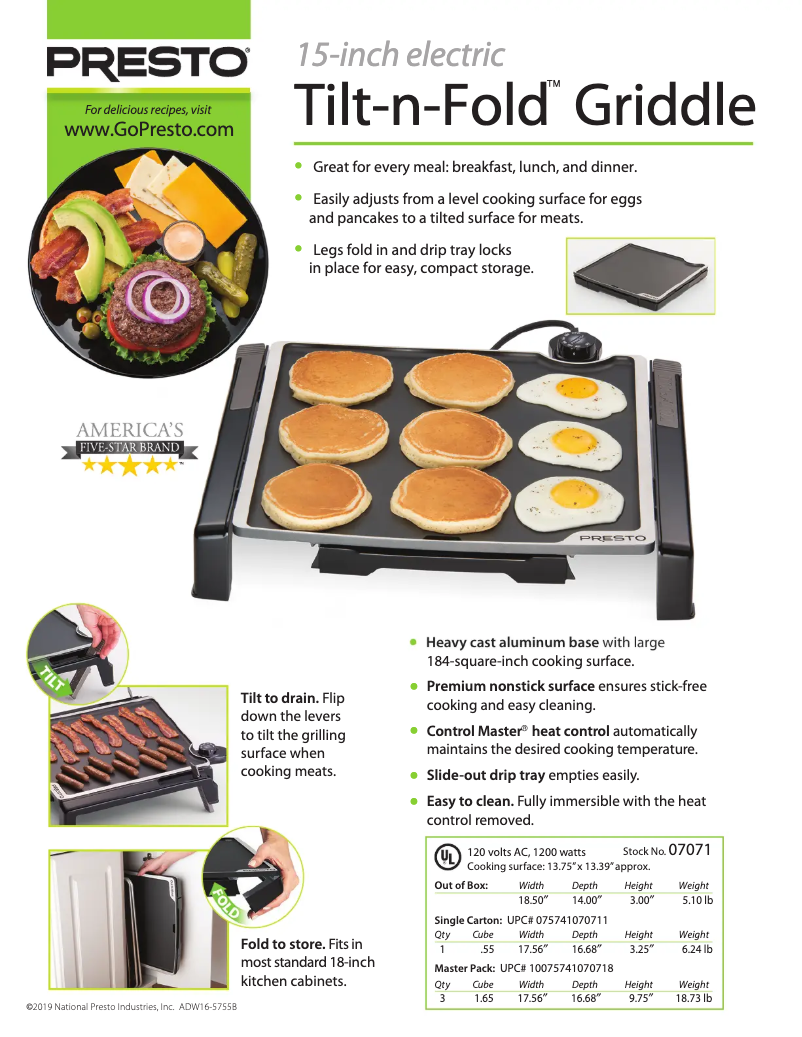 Page 1 de la notice Fiche technique Presto Tilt-n-Fold 07071