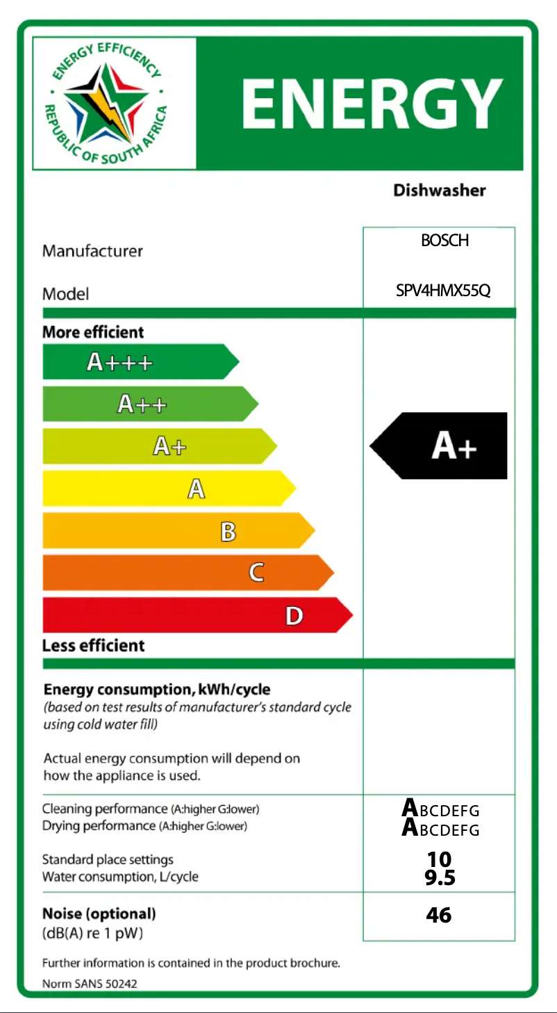 Page n°1 - Label énergétique Bosch SPV4HMX55Q