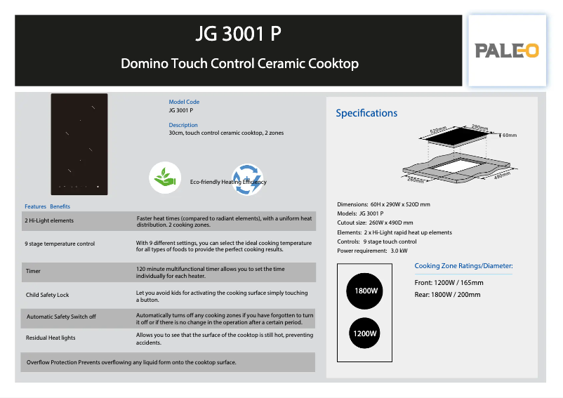 Page 1 de la notice Fiche technique Silverline JG 3001