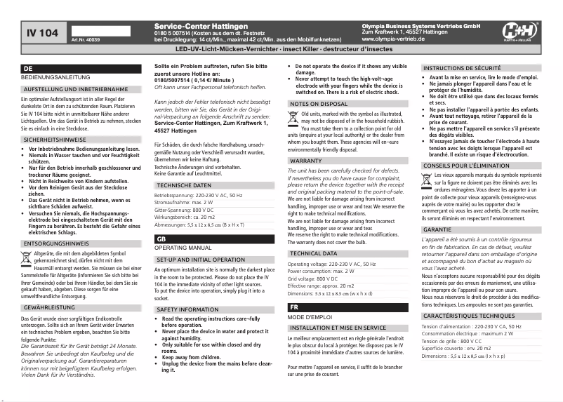 Page n°1 - Manuel utilisateur Hartig & Helling IV 104