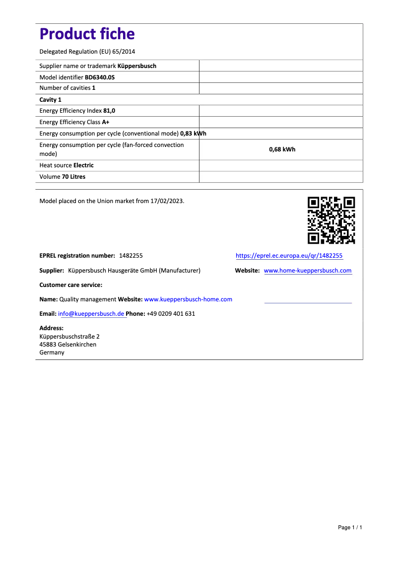 Page n°1 - Label énergétique Küppersbusch BD6340.0S
