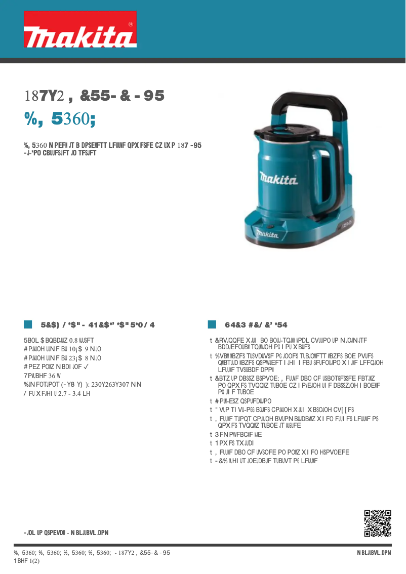 Página 1 del manual Ficha técnica Makita DKT360Z