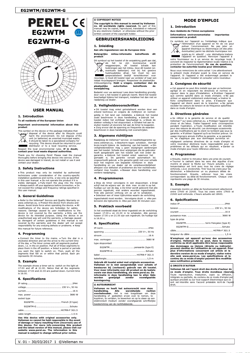 Image de la première page du manuel de l'appareil EG2WTM