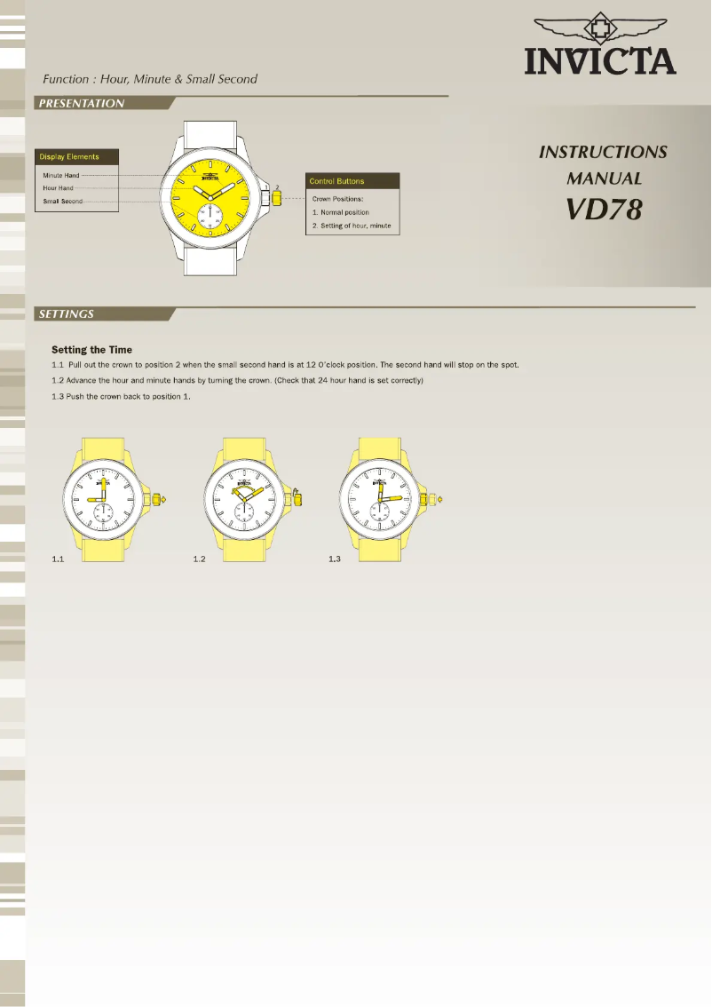 Page n°1 - Manuel utilisateur Invicta Angel 28048