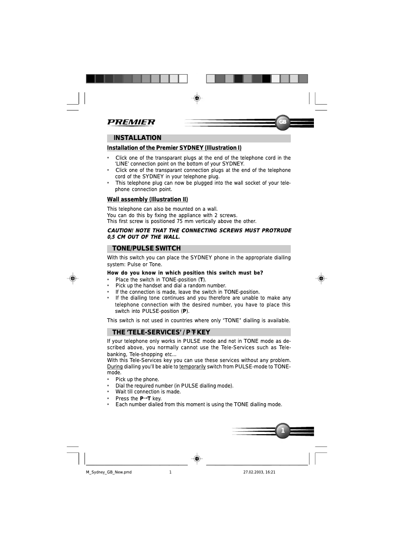 First page image of the manual for Sydney