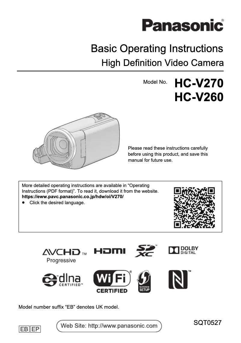 Page 1 de la notice Guide de démarrage rapide Panasonic HC-V270