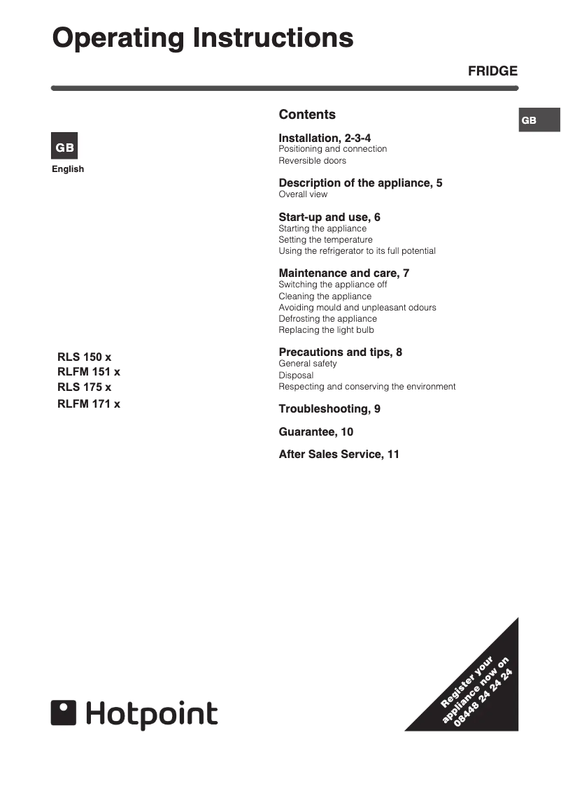 Page 1 de la notice Manuel utilisateur Hotpoint RLFM151G