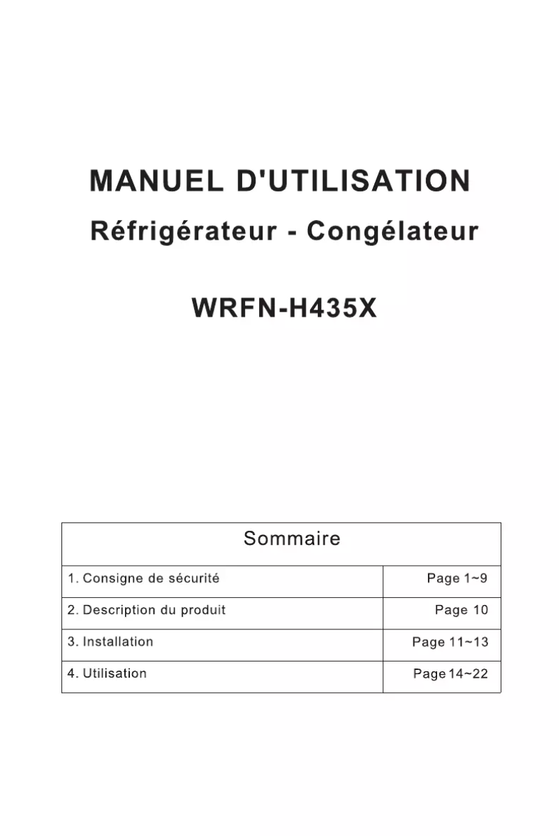 Image de la première page du manuel de l'appareil WRFN-H435X