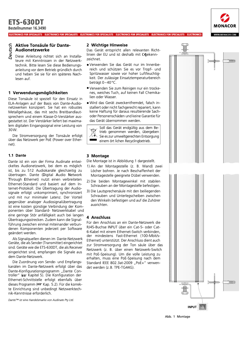 Page n°1 - Manuel utilisateur Monacor ETS-630DT