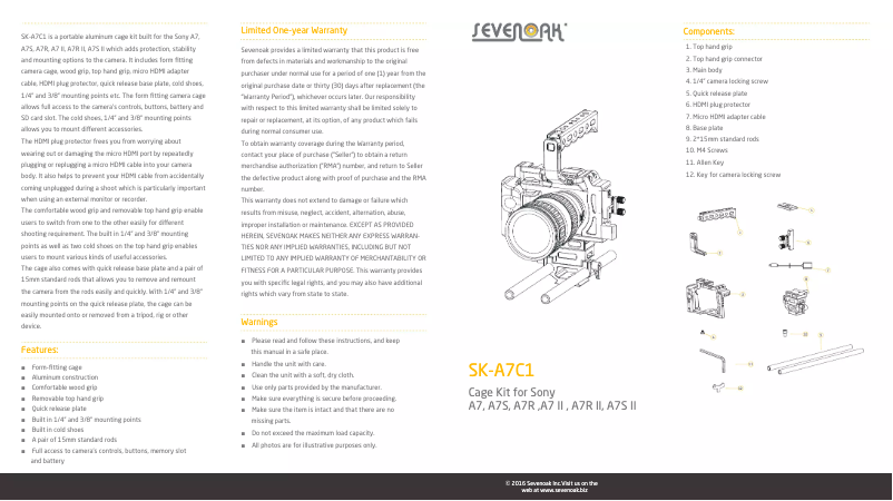 Page n°1 - Manuel utilisateur Sevenoak SK-A7C1