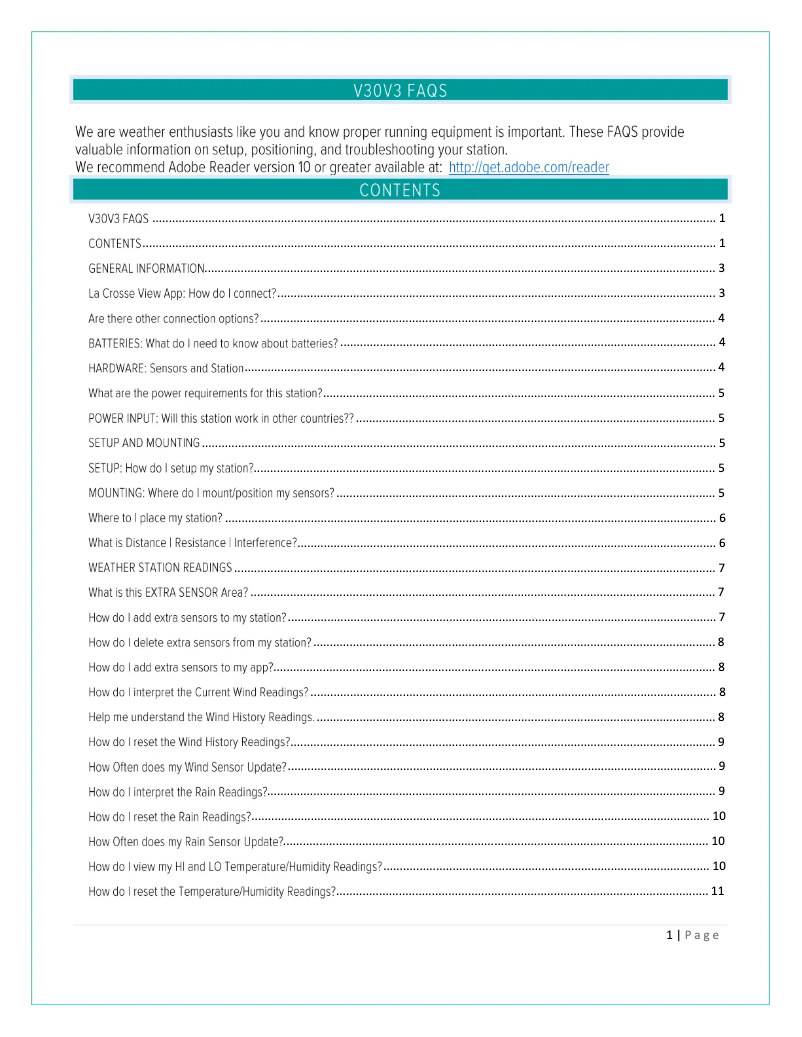 Page 1 de la notice FAQ La Crosse Technology V30V3