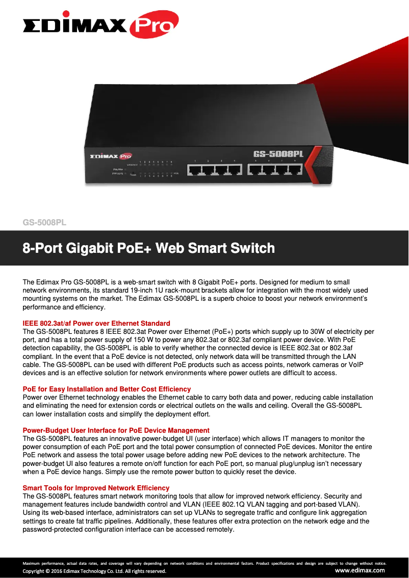 Page n°1 - Fiche technique Edimax GS-5008PL