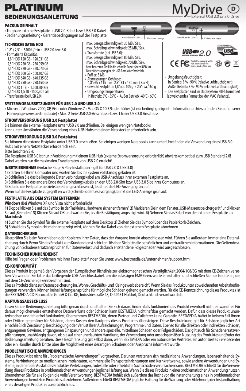 Page n°1 - Manuel utilisateur Bestmedia Platinum MyDrive 1.8"