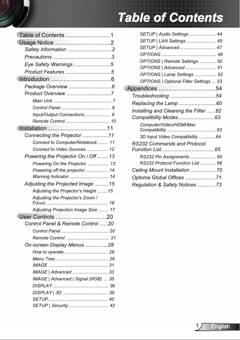 Page 1 de la notice Manuel utilisateur Optoma X351
