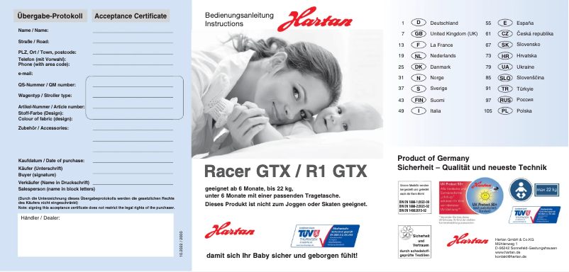 Page 1 de la notice Manuel utilisateur Hartan Racer GTX