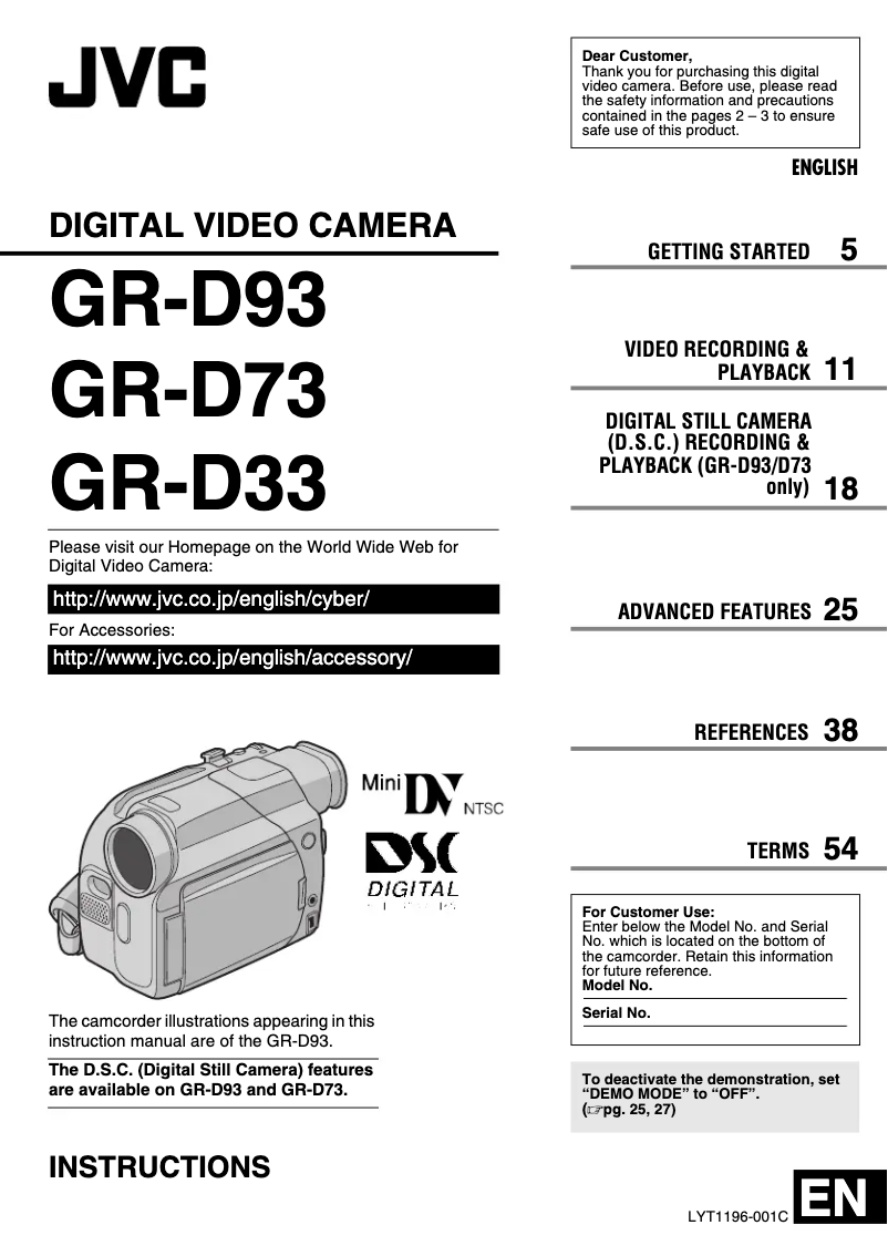 Page 1 de la notice Manuel utilisateur JVC GR-D93