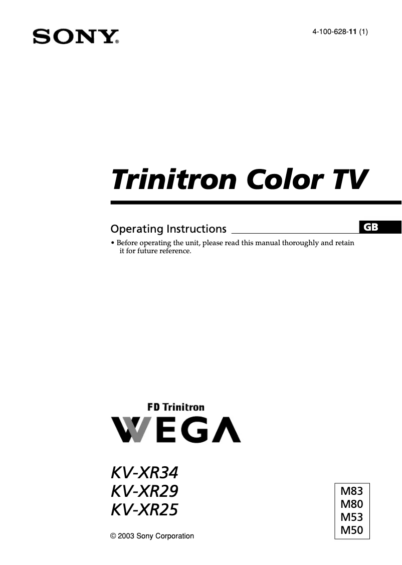 Page 1 de la notice Manuel utilisateur Sony KV-XR29M83