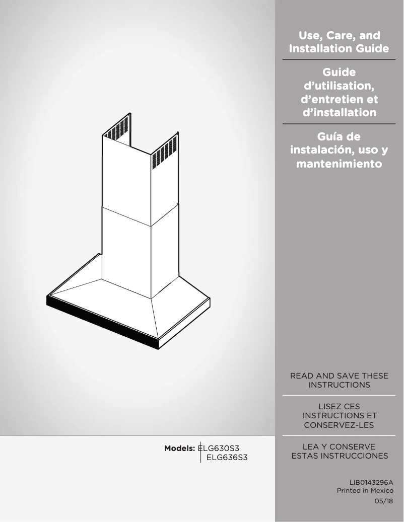 Page 1 de la notice Guide d'installation Elica Lugano ELG636S3