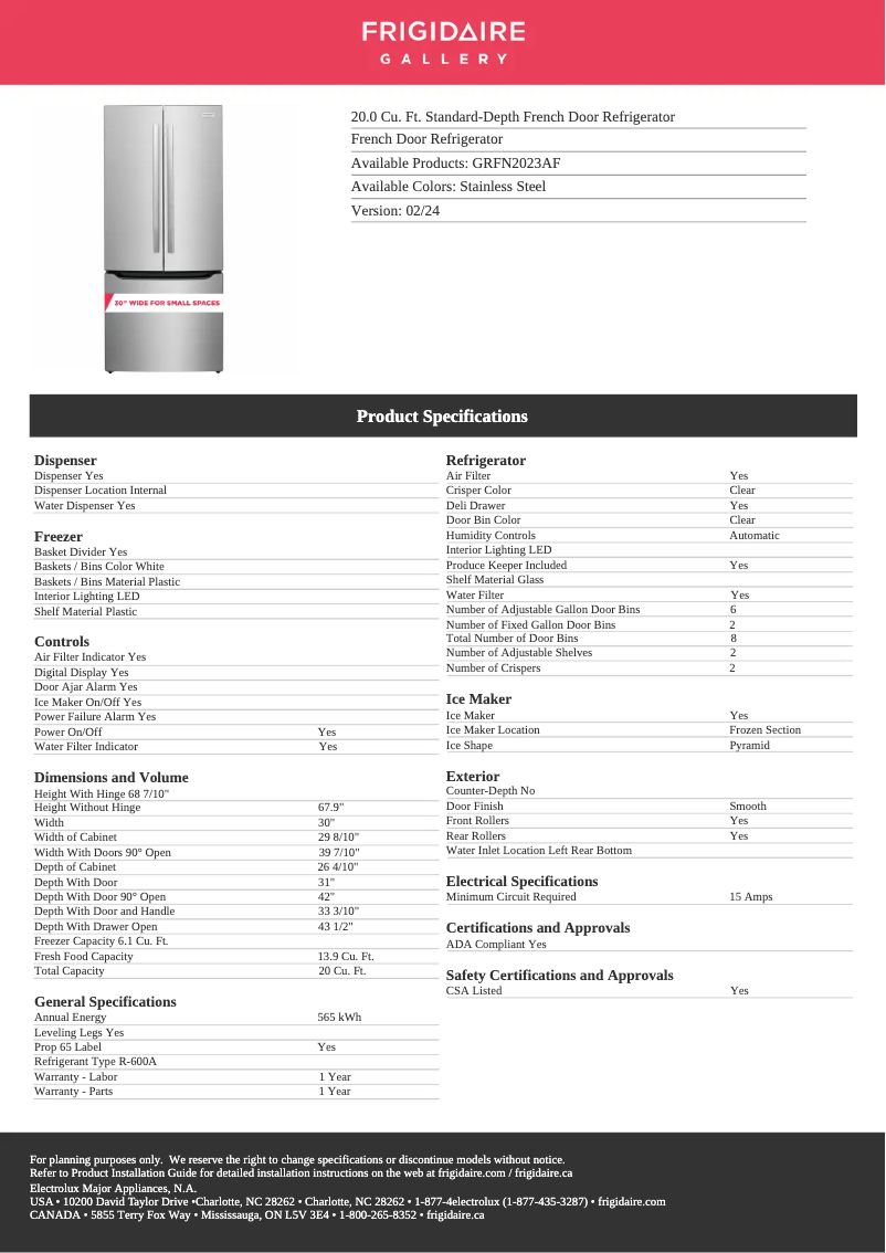 Image de la première page du manuel de l'appareil GRFN2023AF