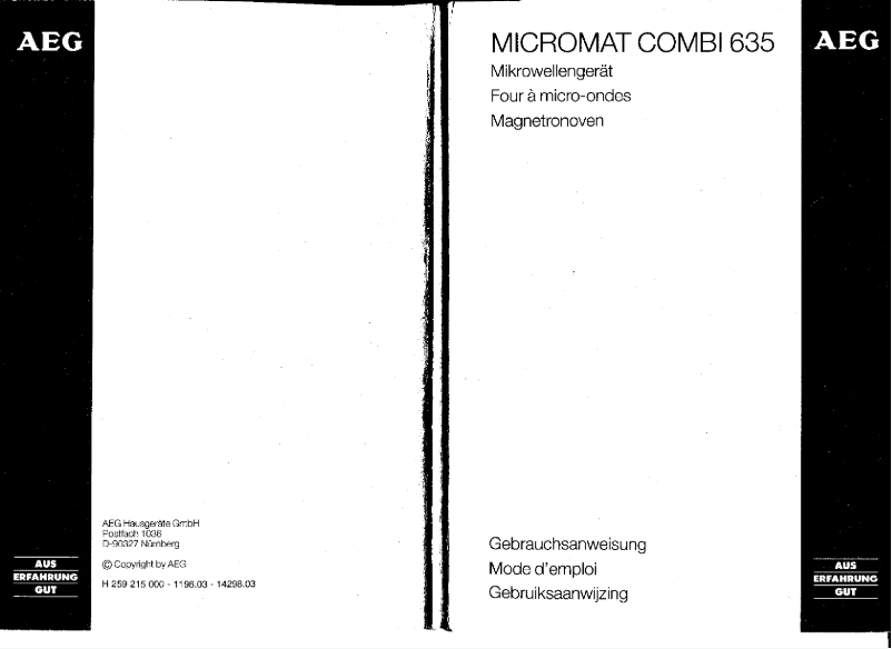 Page n°1 - Manuel utilisateur AEG-Electrolux Micromat MCC 635